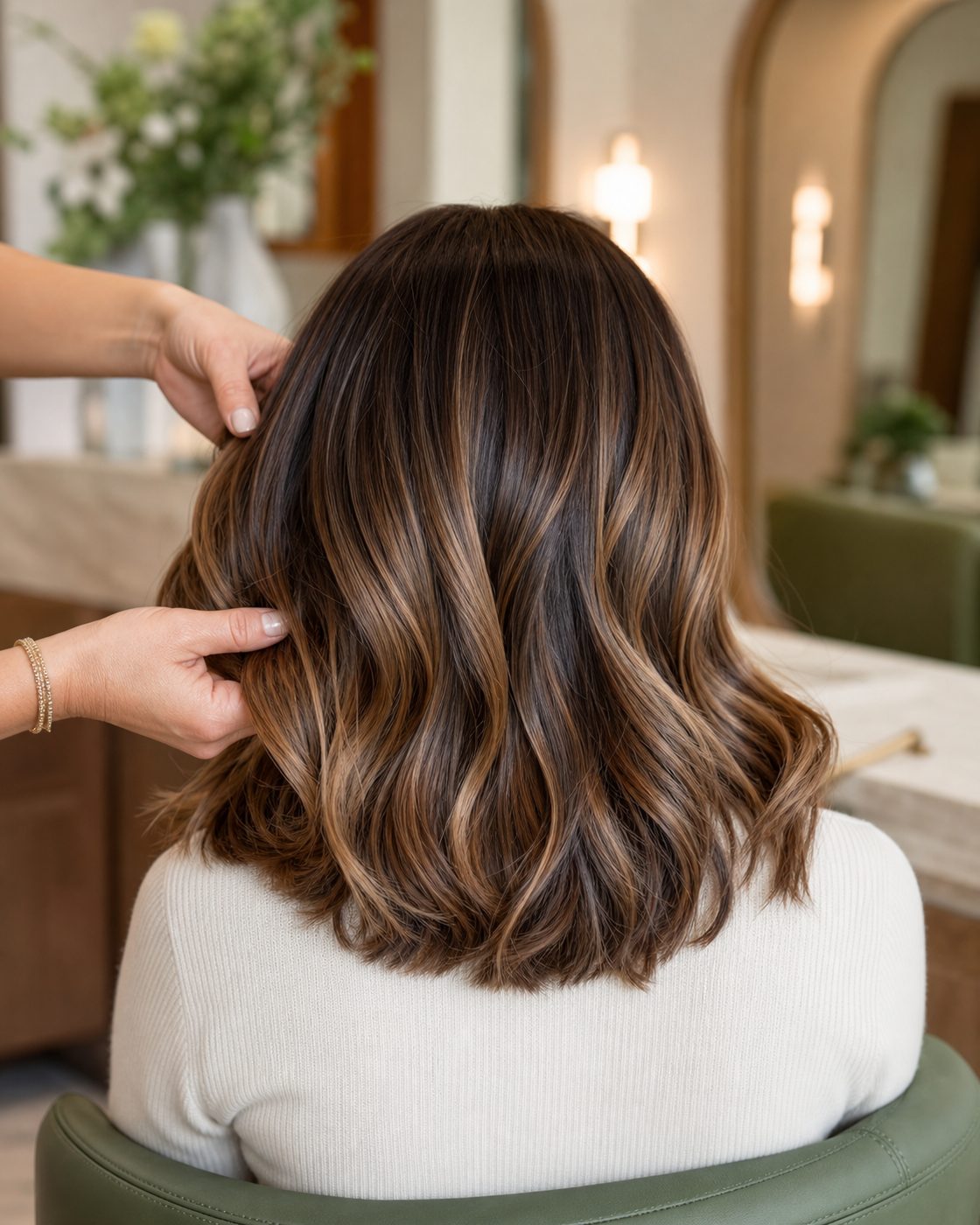 Glossy caramel balayage finish